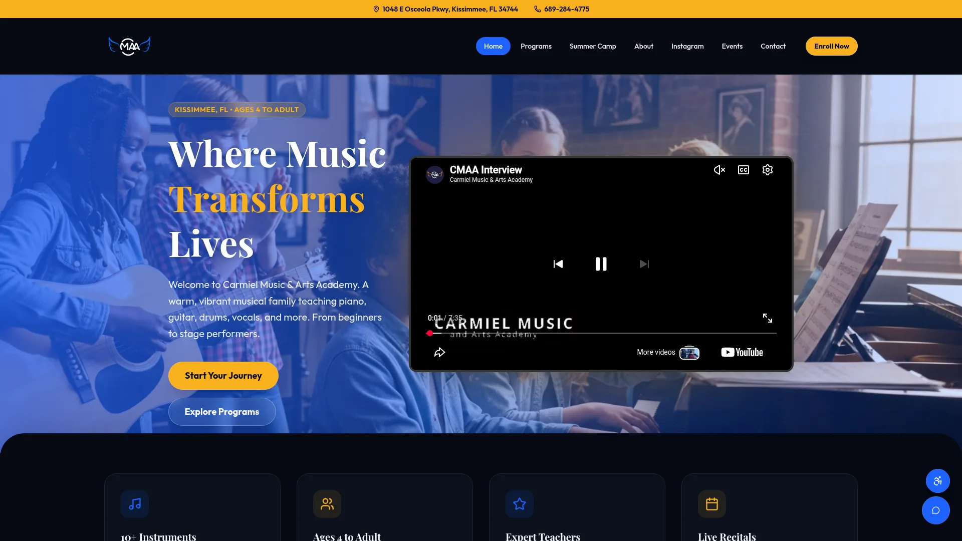 Carmiel Music & Arts Academy website screenshot